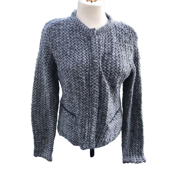ANN TAYLOR Cardigan Grey Knit Wool Mohair Blend Button-Front Women’s Sz Med - Picture 1 of 6